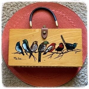 Handcrafted Bird-Themed Wooden Handbag